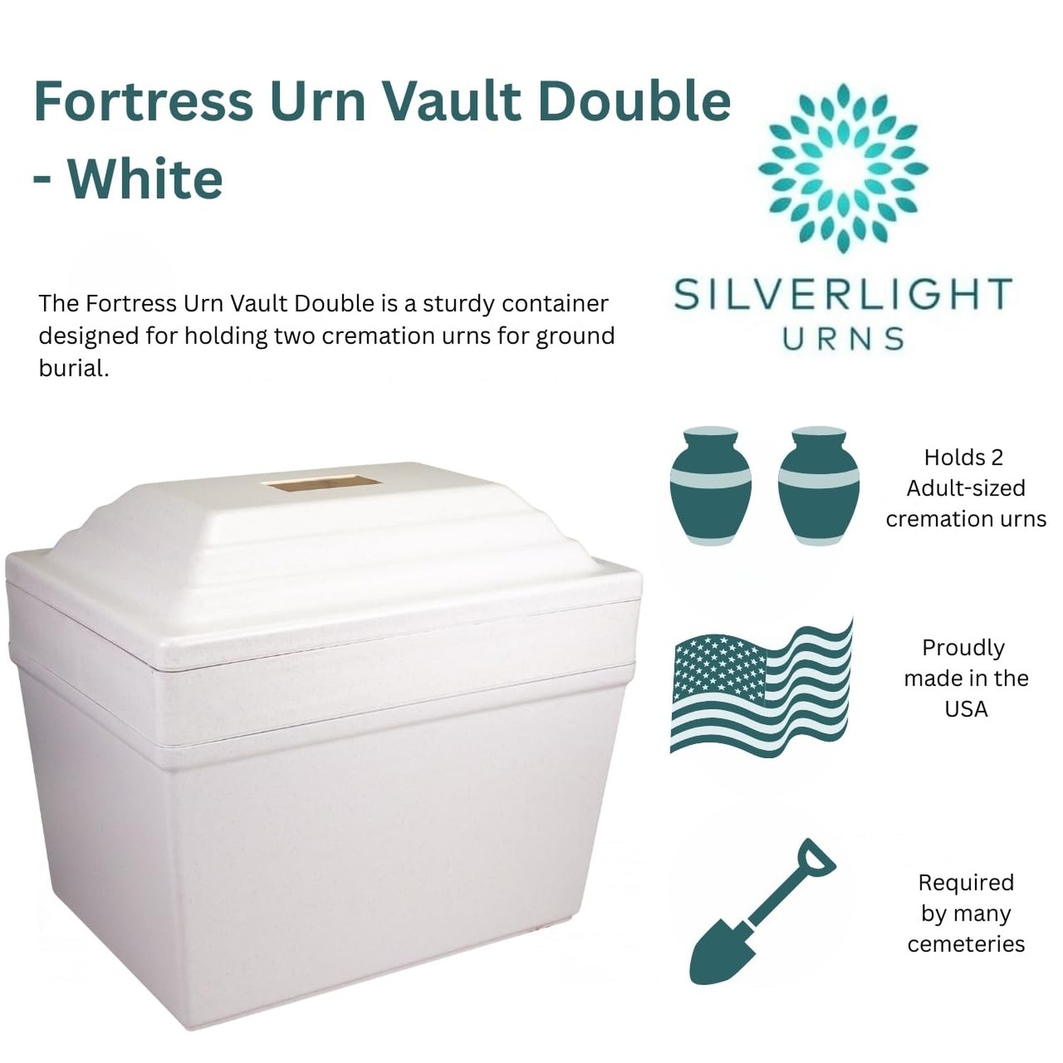 Fortress Urn Vault Double in White, Urn Vault for Two, Companion Urn Vault fo…