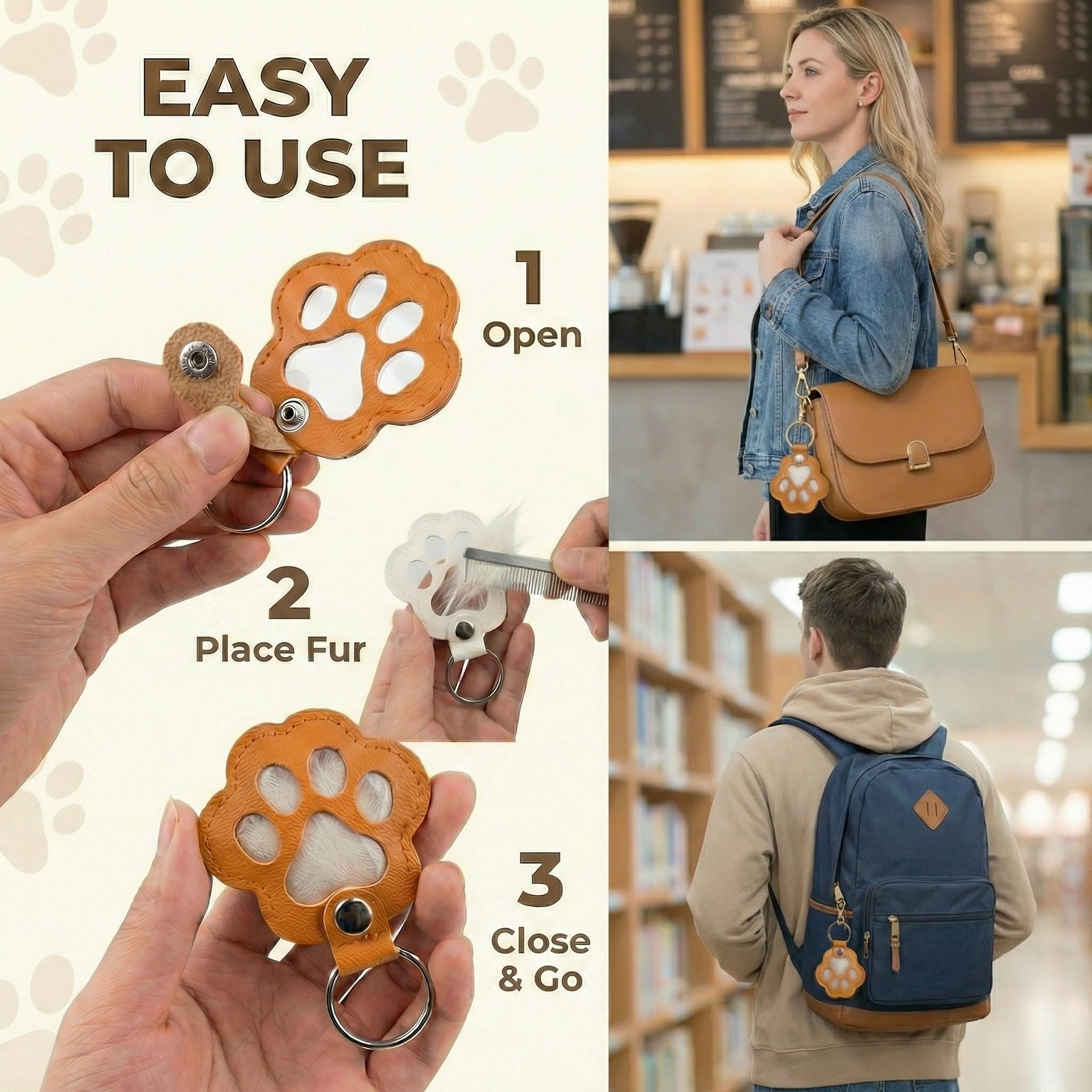 Pet Paw Print Kit & Leather Fur Keepsake Keychain – Inkless Dog Nose Print Se…