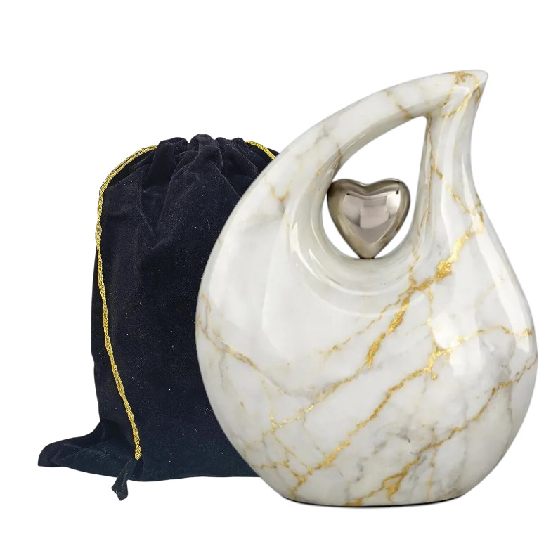 White Gold Marble Teardrop Cremation Urn Adult Human Ashes for Your Love Ones