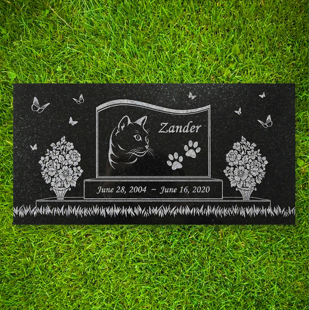 Personalized Cat Memorial – Granite Stone Pet Grave Marker – 6×12 – Zander