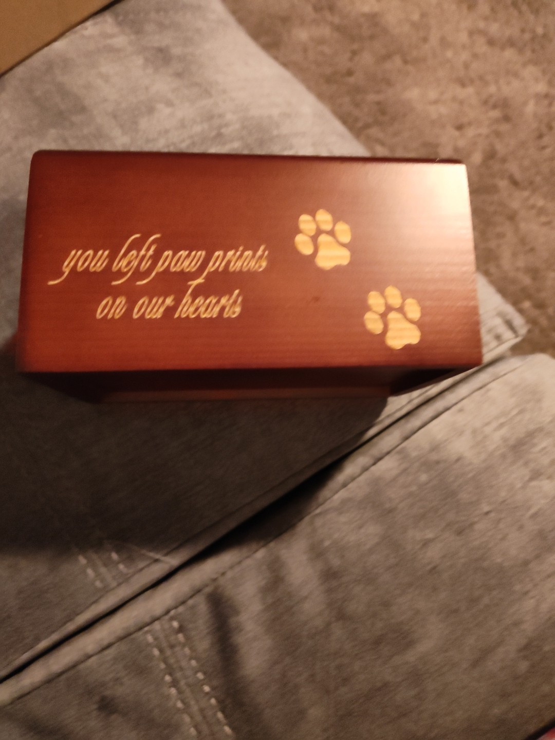 Lg Pet Cremation Urn Inlay Paw Print Wood Box Cat Dog Ashes Memorial Chest 10”