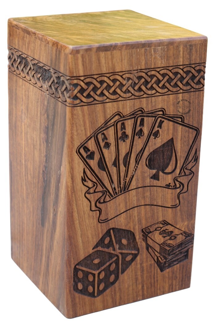 Casino Playing Card with Rolling Dice Wooden Urns box for Human Ash Male female