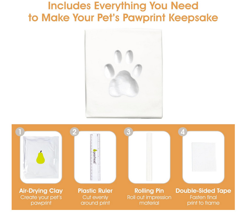 Pearhead Pet Paw Print Photo Frame with Clay Imprint Kit for Cats and Dogs