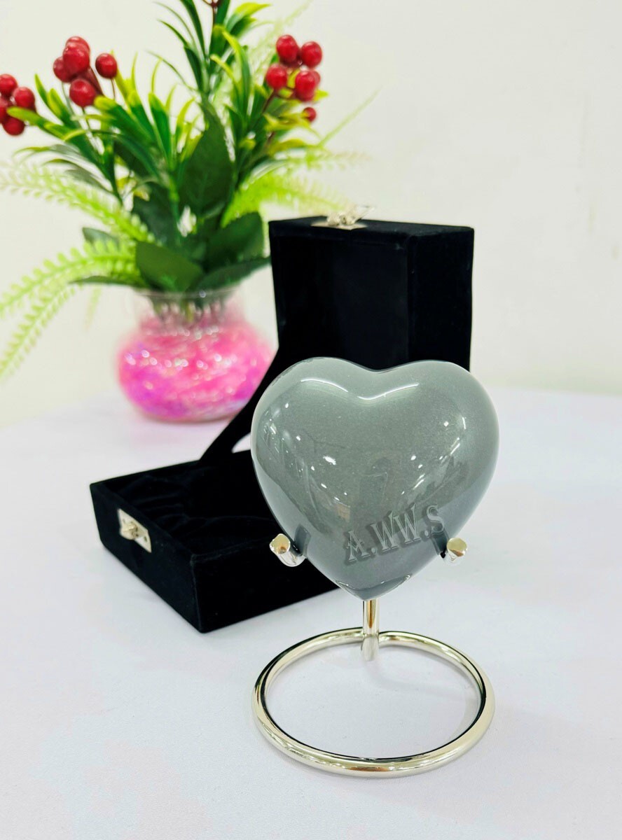 Grey Heart Shaped Urn Keepsake – Small Heart Urn for Human Ashes – Handcrafted