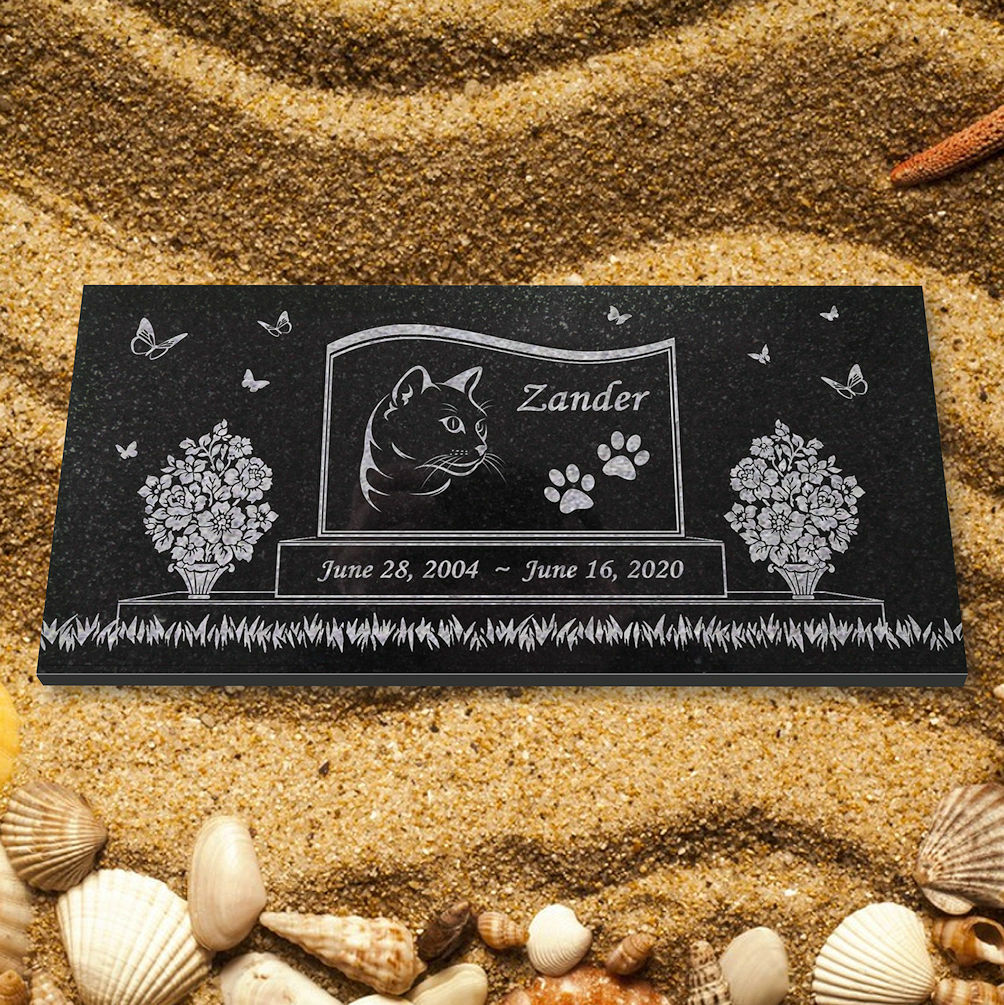 Personalized Cat Memorial – Granite Stone Pet Grave Marker – 6×12 – Zander