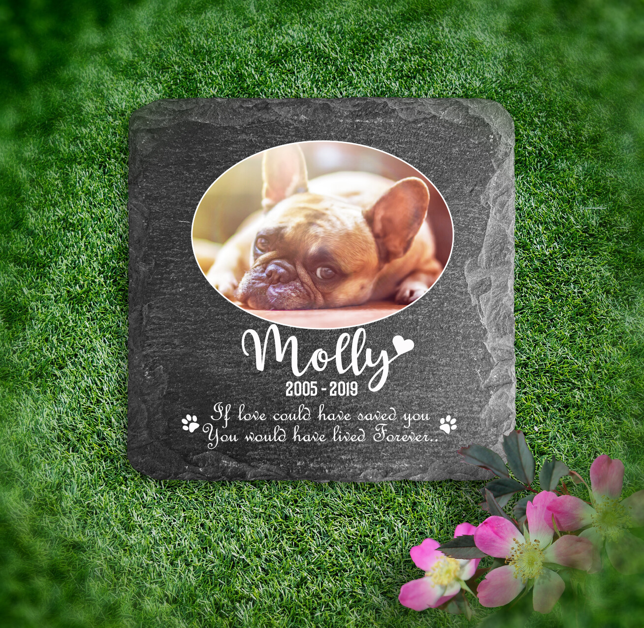 Personalised Pet Memorial Grave marker Dark Grey Natural Slate stone 10×10 Cm