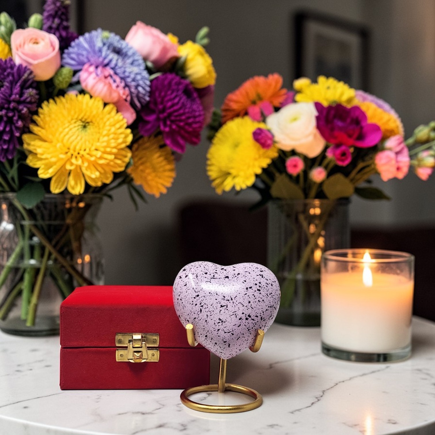 Decorative Mini Heart Urn for Ashes Keepsake Cremation Memorial with Stand & Box
