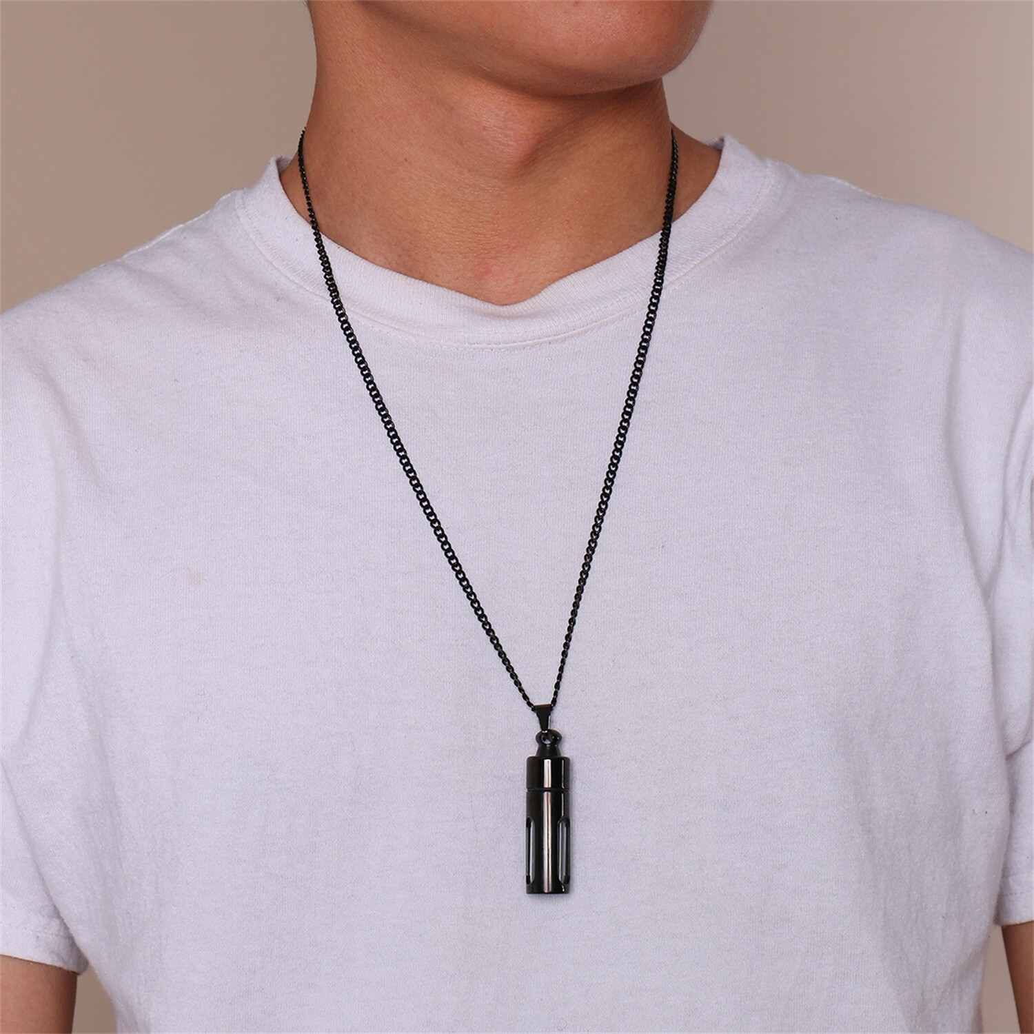 24″ Hourglass Cylinder Pendant Men Necklace Ash Urn Cremation Memorial Container
