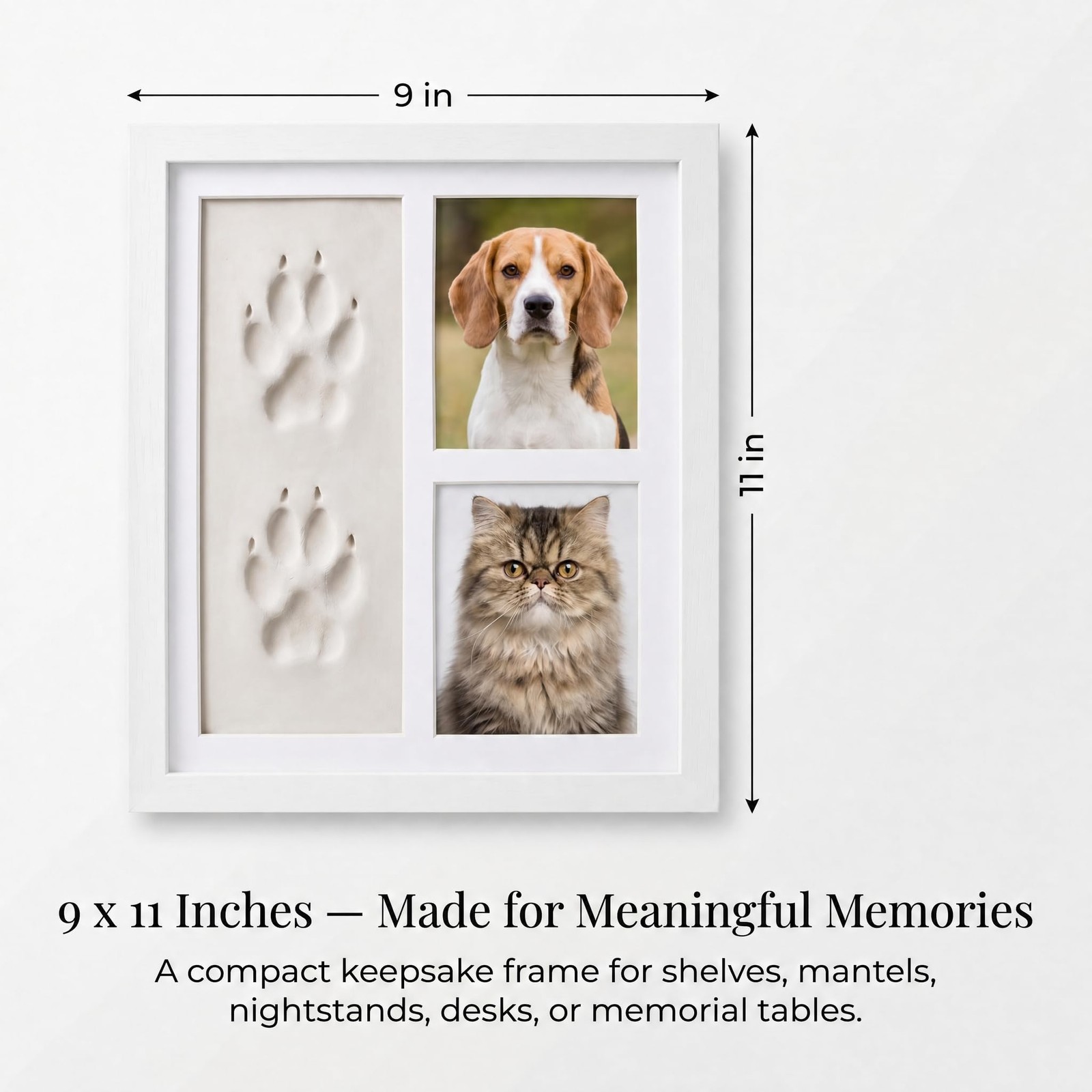 Pet Paw Print Picture Frame,White Wood Dog and Cat Keepsake Frame with 2 Phot…