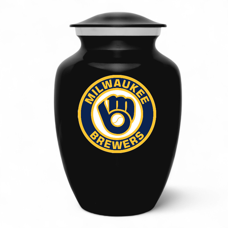 Milwaukee Brewers Baseball Style Cremation Urn Adult Ashes Black Metal 8 In Urns