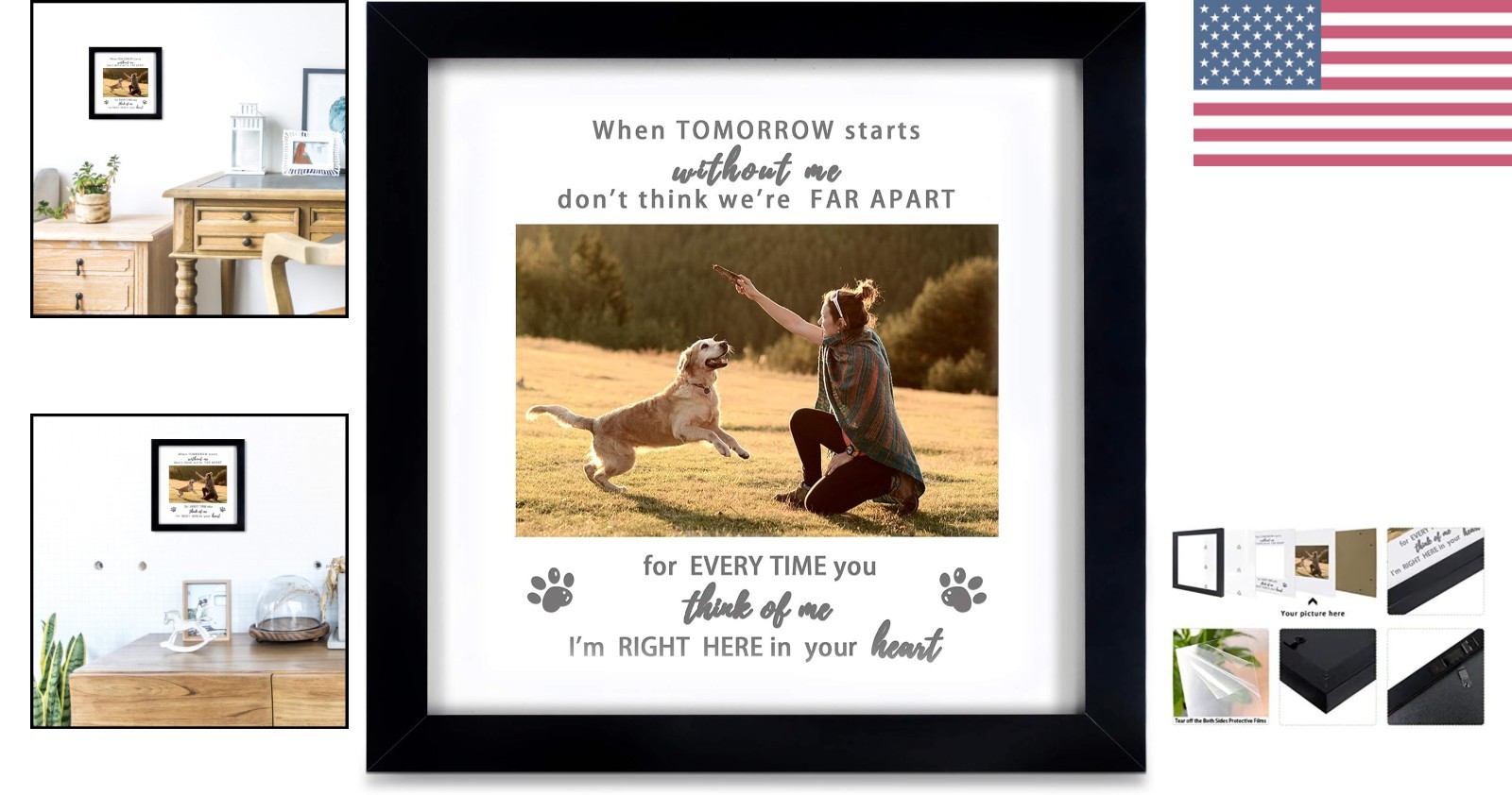 Inspirational 9×9 Pet Tribute Frame with Comforting Message – Cat/Dog Memorial