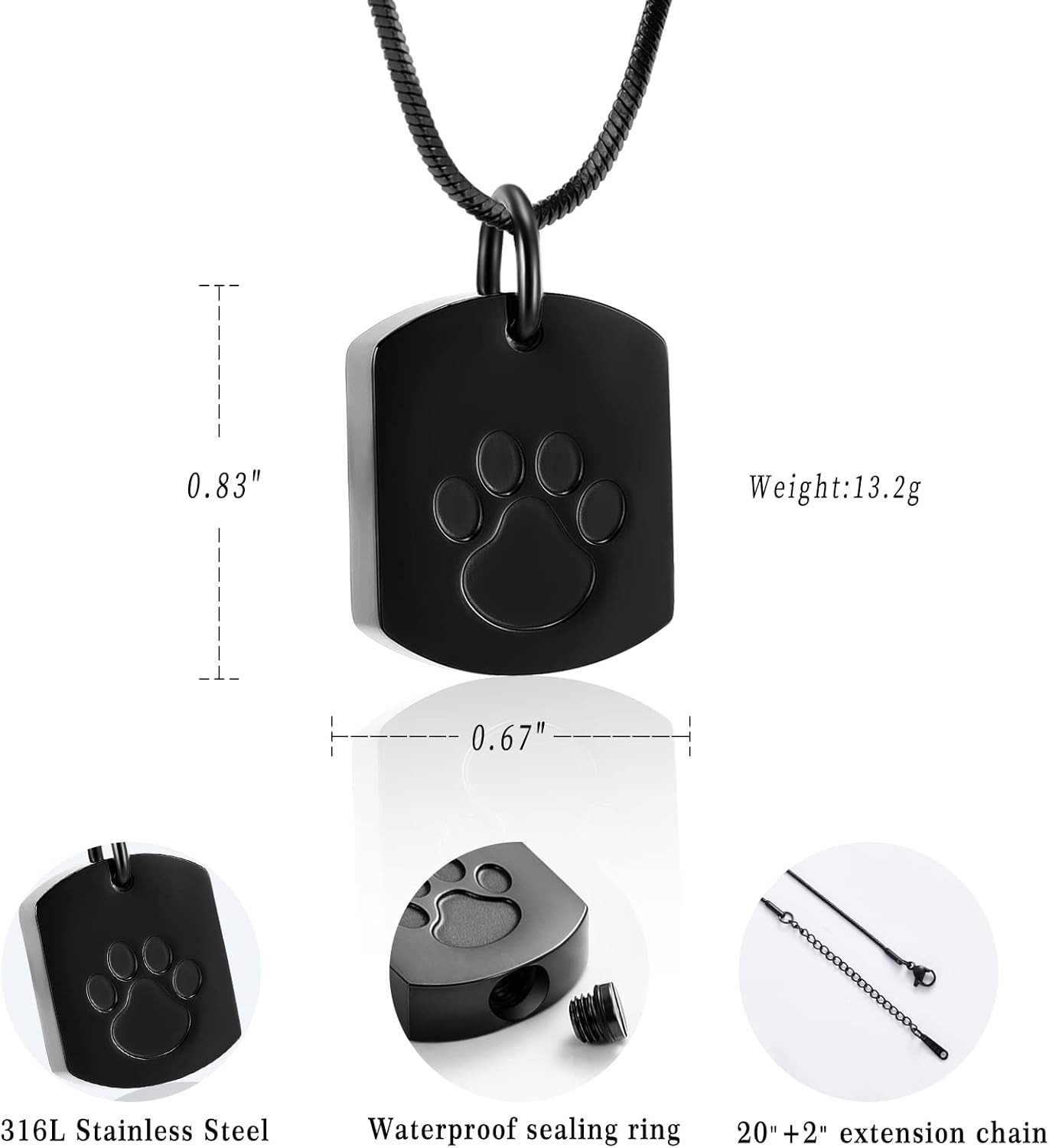 Pet Cremation Jewelry Urn Necklace Stainless Steel Keepsake for Ashes