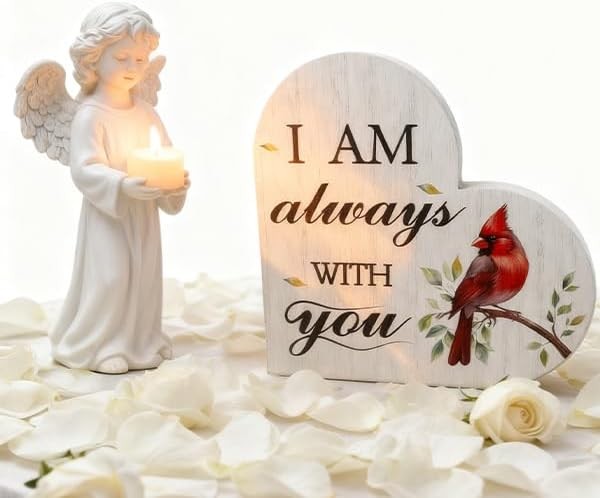 Wooden Heart Memorial Plaque Cardinal Sympathy Table Decor Bereavement Gift Sign