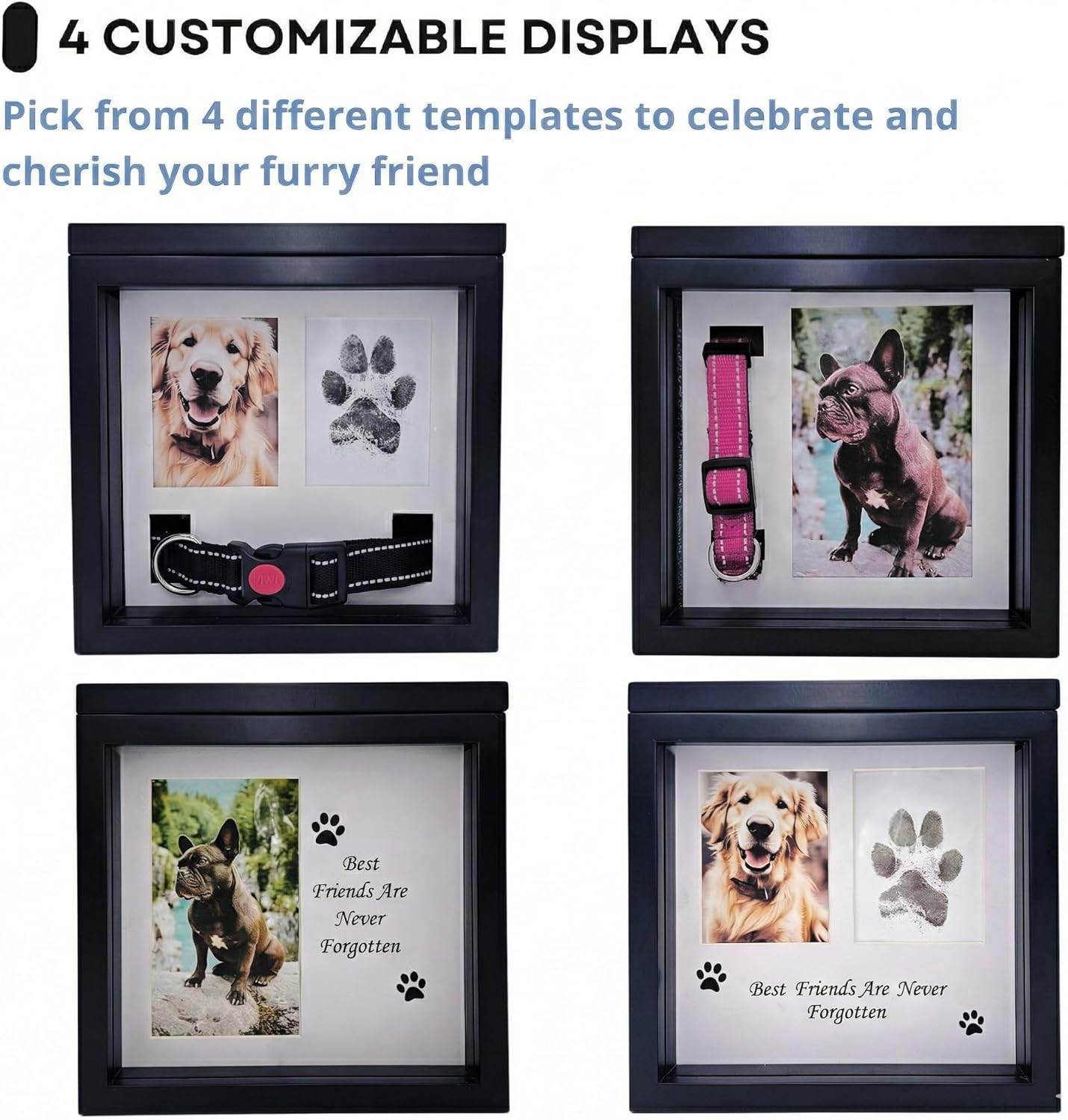 Dog Urn for Ashes, 4 Customizable Displays with Paw Print Ink Kit and Flannel Ba