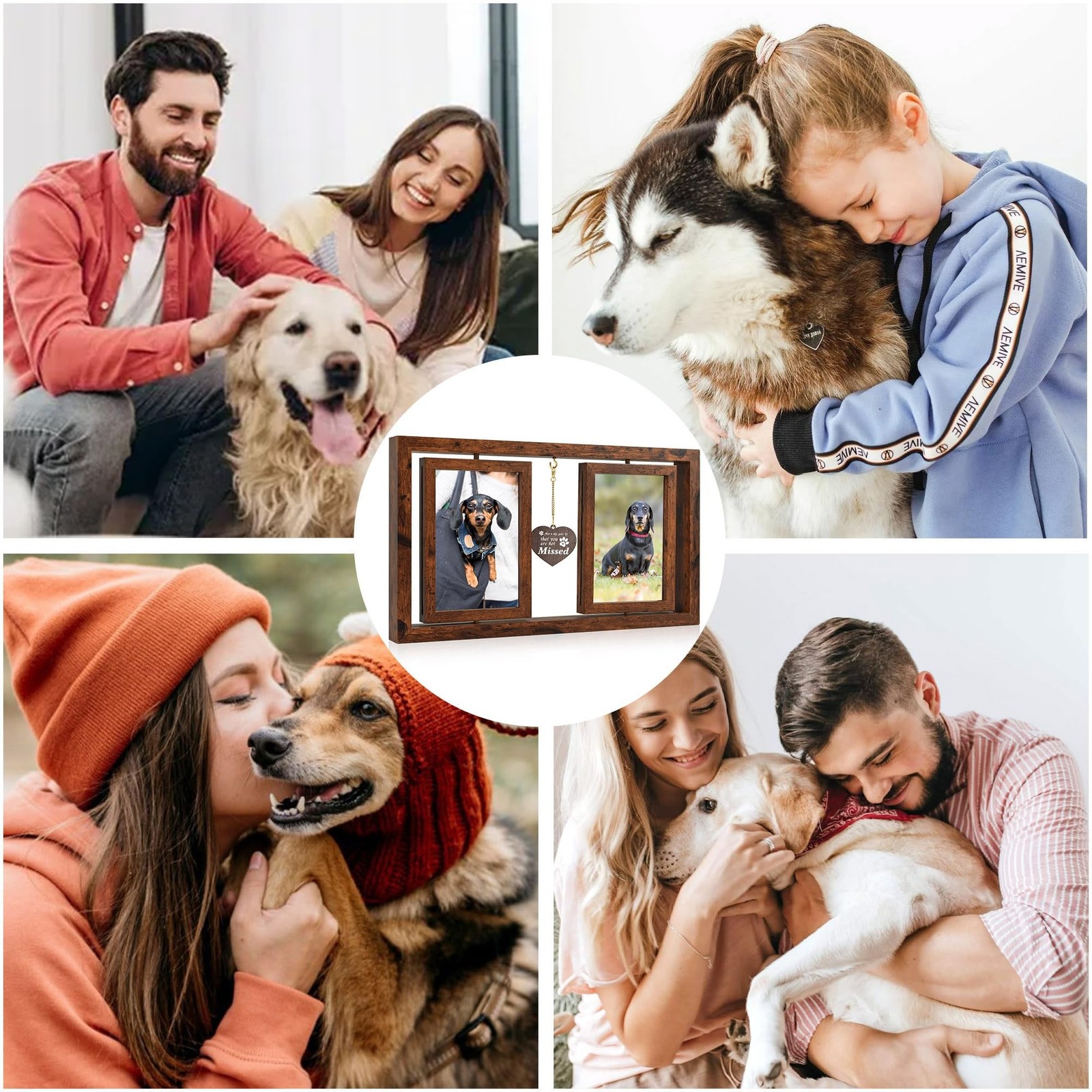 ATOBART Pet Memorial Gifts for Loss of Dog or Cat, Twin Rotating Wooden Pictu…