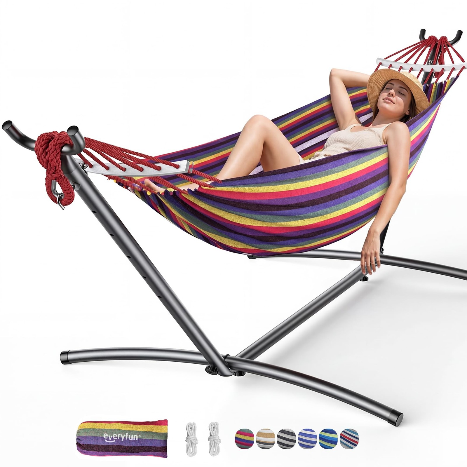 EveryFun Double Hammock with Heavy-Duty Steel Stand,Portable,Easy Assembly,60…