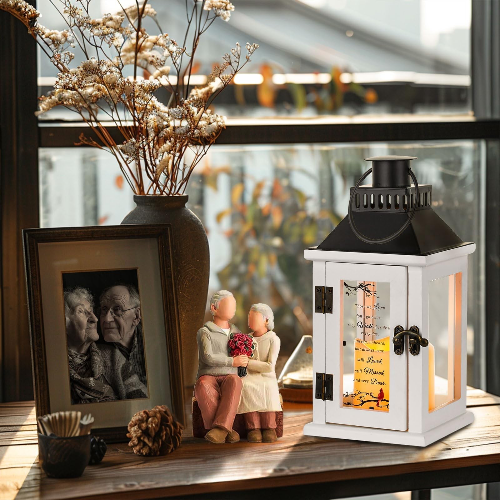 White Memorial Lantern with LED Candle – Sympathy Gifts for Loss of Loved One…