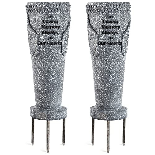 Cemetery Grave Flower Vase, Angel Wings Vase with Ground Spikes for 2 Pack