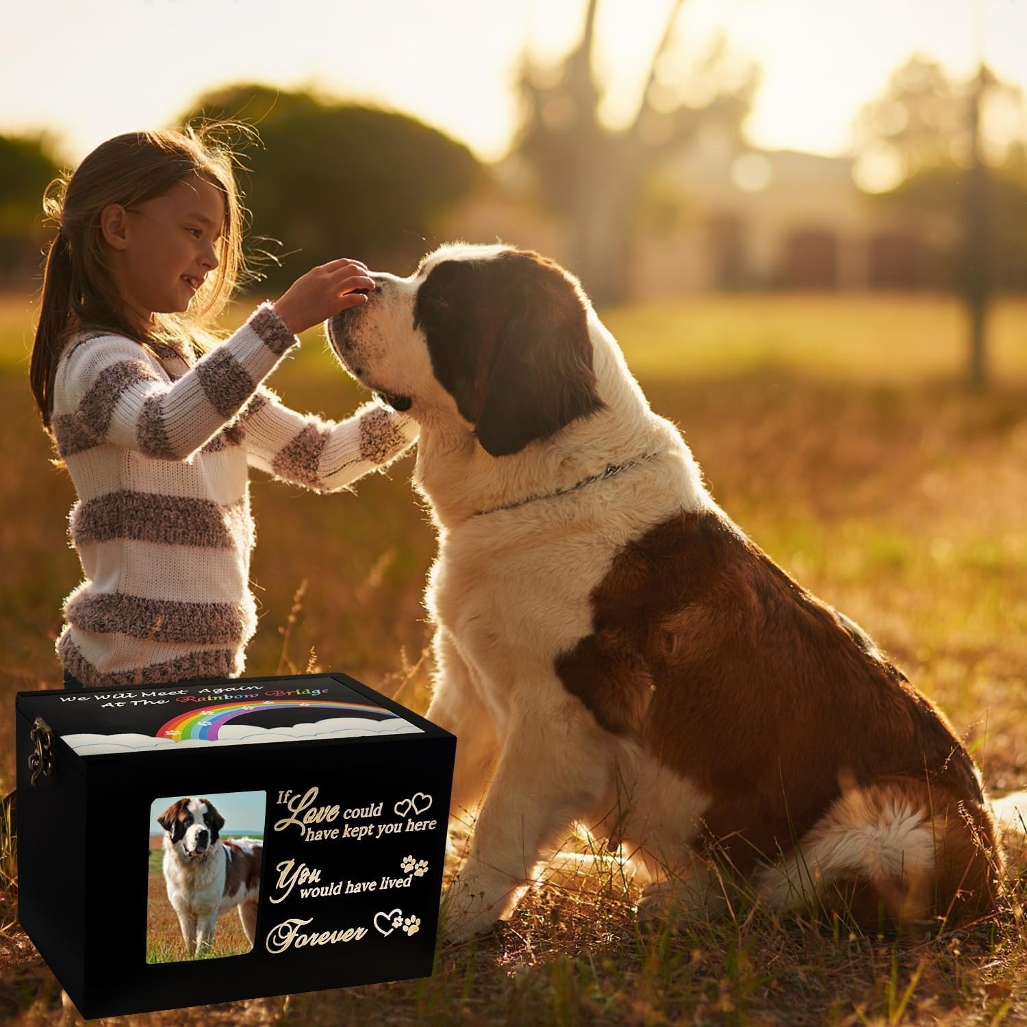 Pet Urns for Dogs or Cats Ashes,Large Wooden Funeral Cremation Memorial Box with