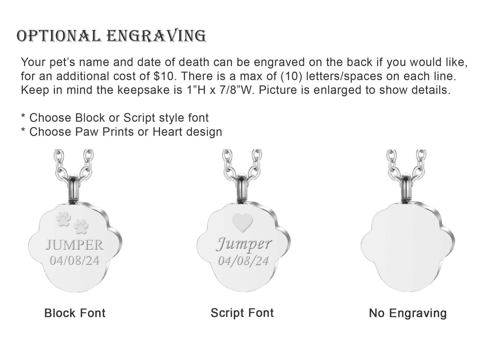 Paw Print Pet Keepsake Urn Interchangeable Necklace or Key Ring Dog Cat Memorial