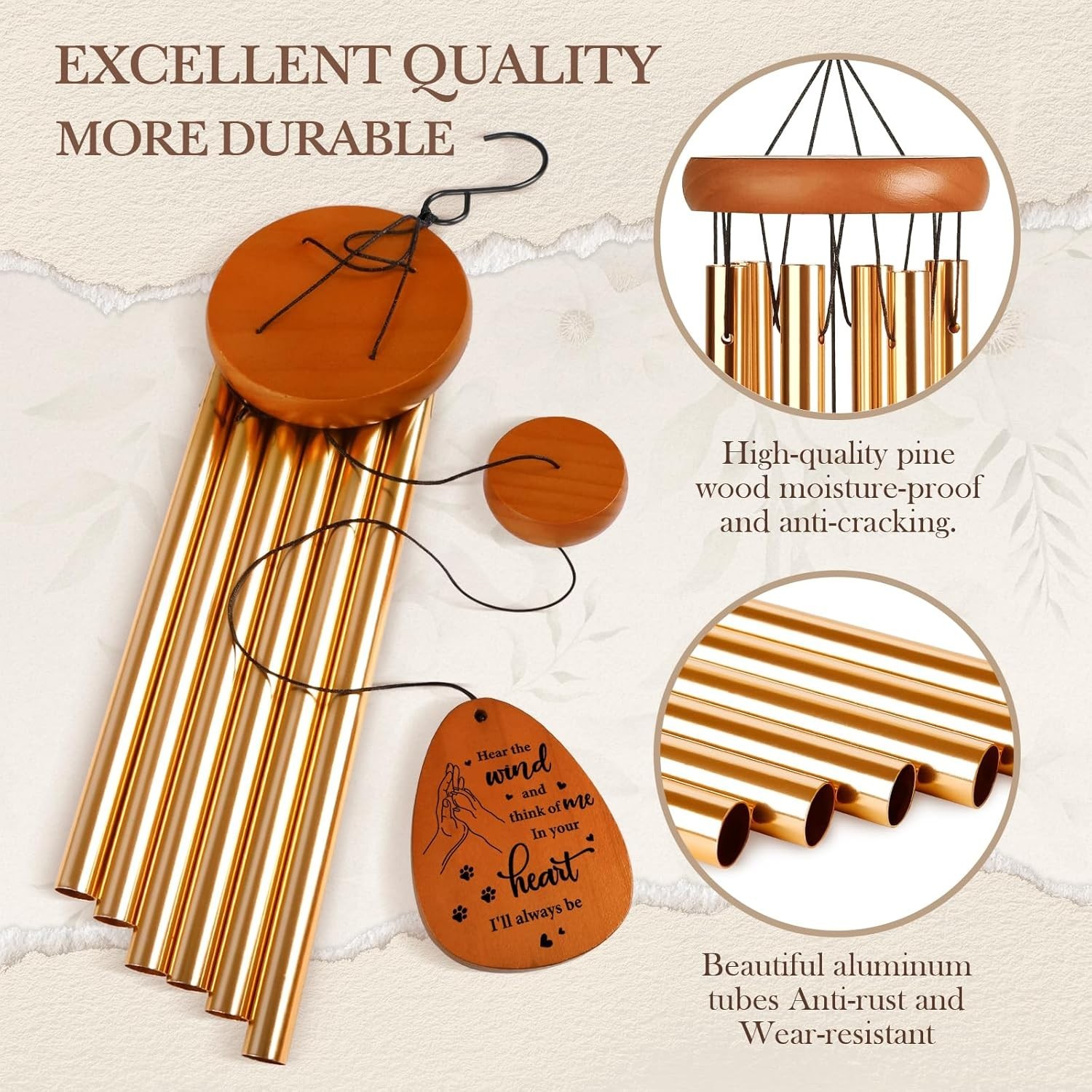 Beautifully Crafted Wind Chime for Pet Loss – 25.5” Aluminum & Wood Tribute