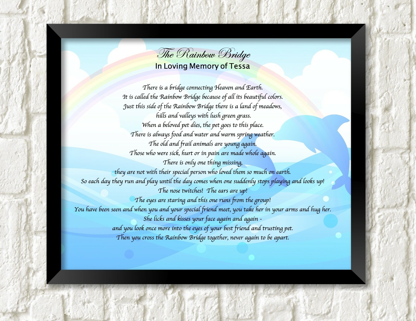 Pet Memorial Poem RAINBOW BRIDGE Personalized UNFRAMED Art Print Gift Dog, Cat
