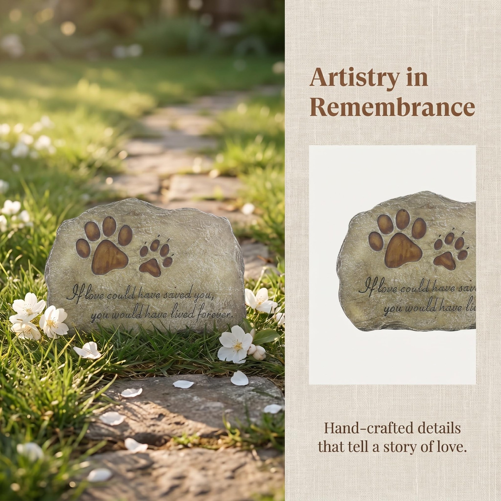 Paw Prints Dog Pet Memorial Stones, Pet Garden Stone Grave Marker for Dog or