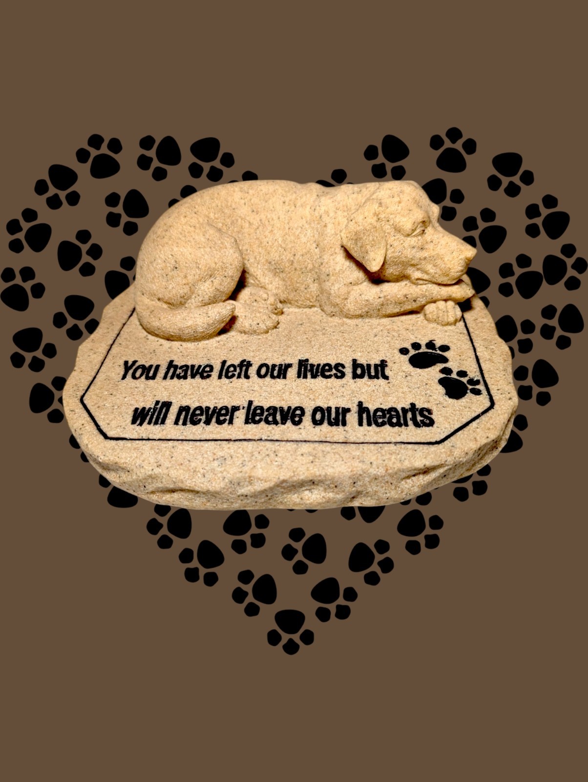 PET DOG Memorial Stone PAW PRINTS Free Standing Remembrance 3D Brown Plaque