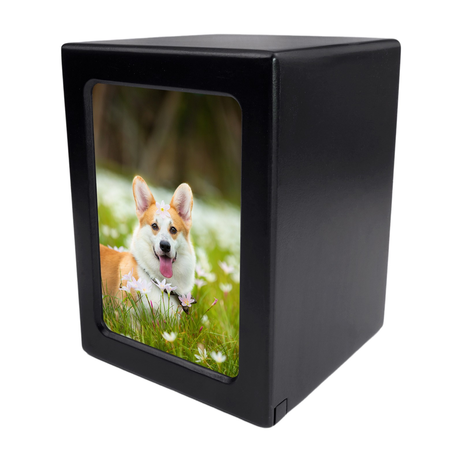 5 x 4.8in Black Wooden Funeral Cremation Urn with Photo Frame For Dogs And Cats