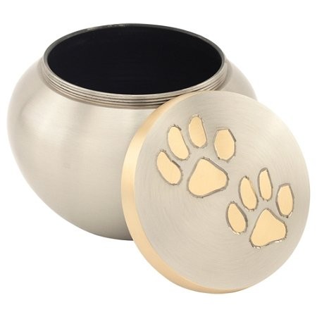 Silverlight Urns Paw Print Round Pet Cremation Urn For Ashes In Pewter – Medium
