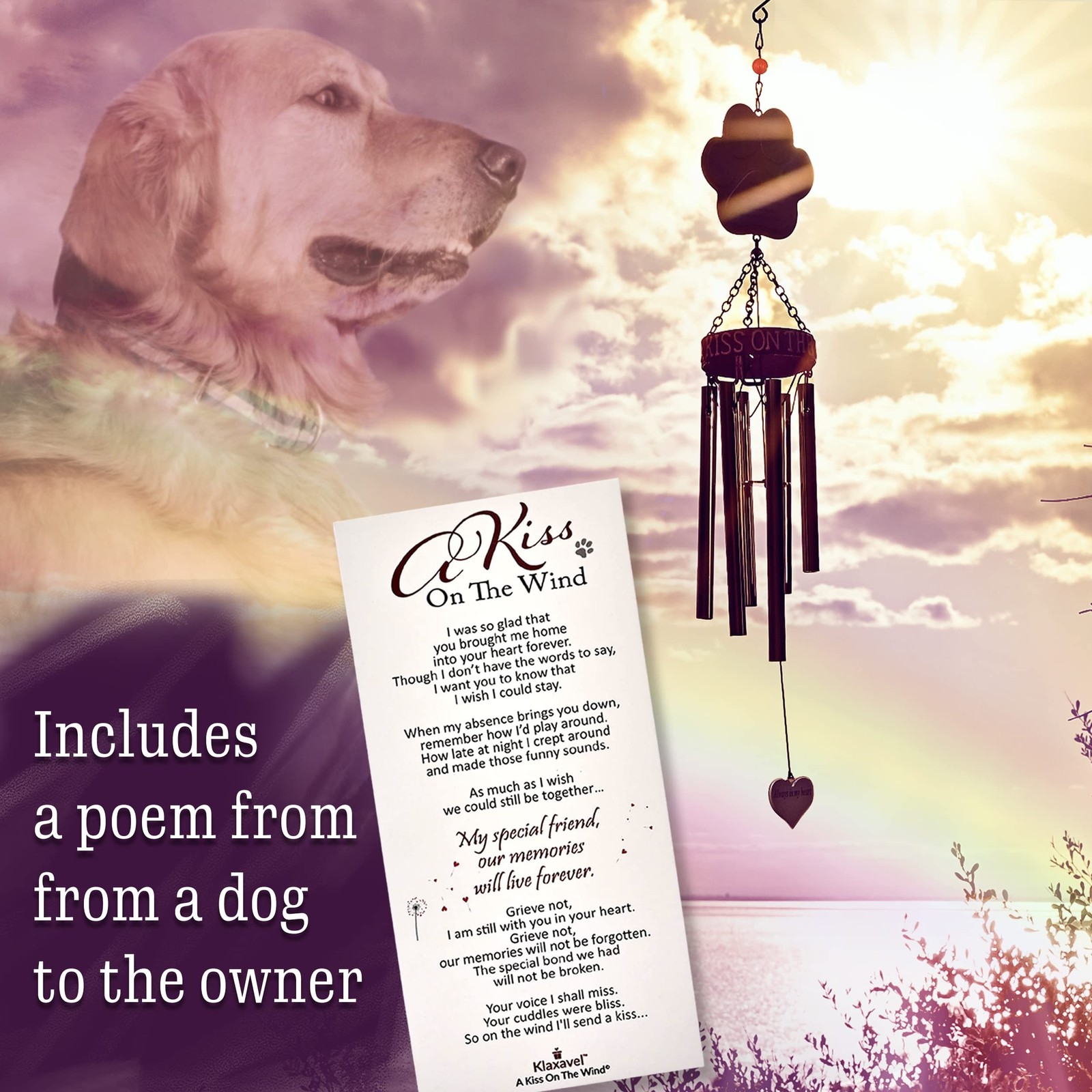 Pet Memorial Wind Chimes – 19″ Rainbow Bridge Pet Memorial Gifts, Thoughtful …