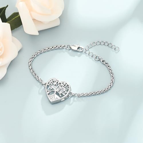 Cremation Jewelry Tree of Life Heart Urn Bracelet for Human Ashes for Silver
