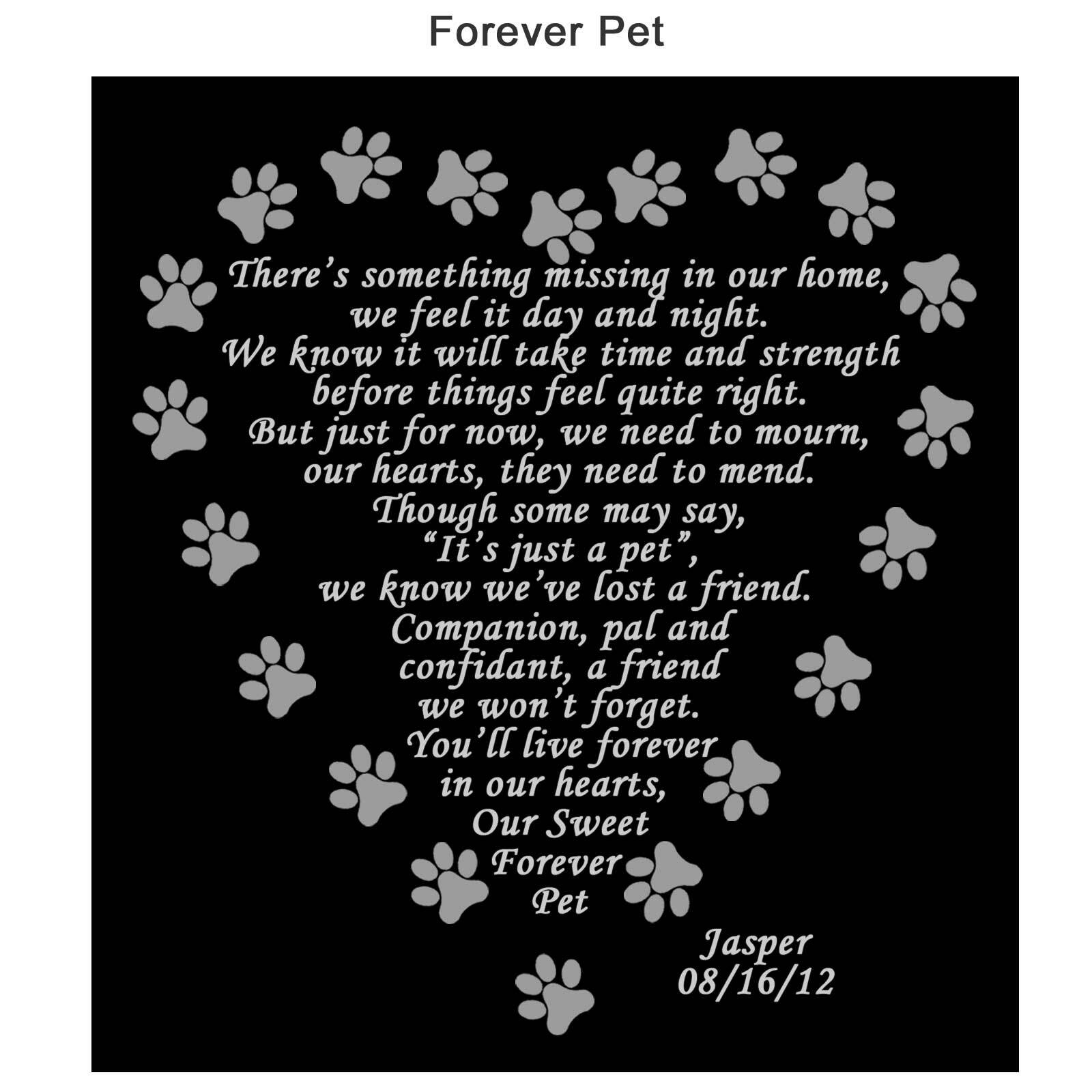 FOREVER PET Engraved Pet Memorial Poem Plate 4 Sizes To Choose Dog Cat Any Pet