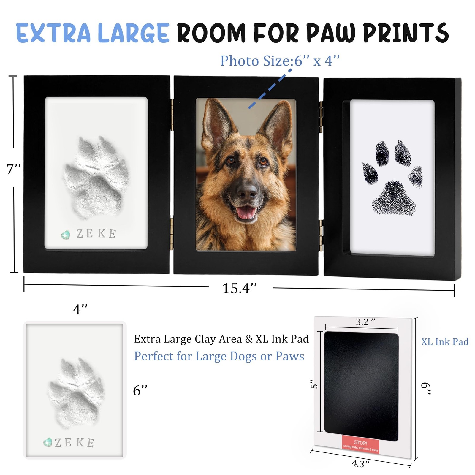 MYPAWLETS Ink&Clay Paw Print Frame Keepsake,Inkless Ink Pad & Soft Clay for D…