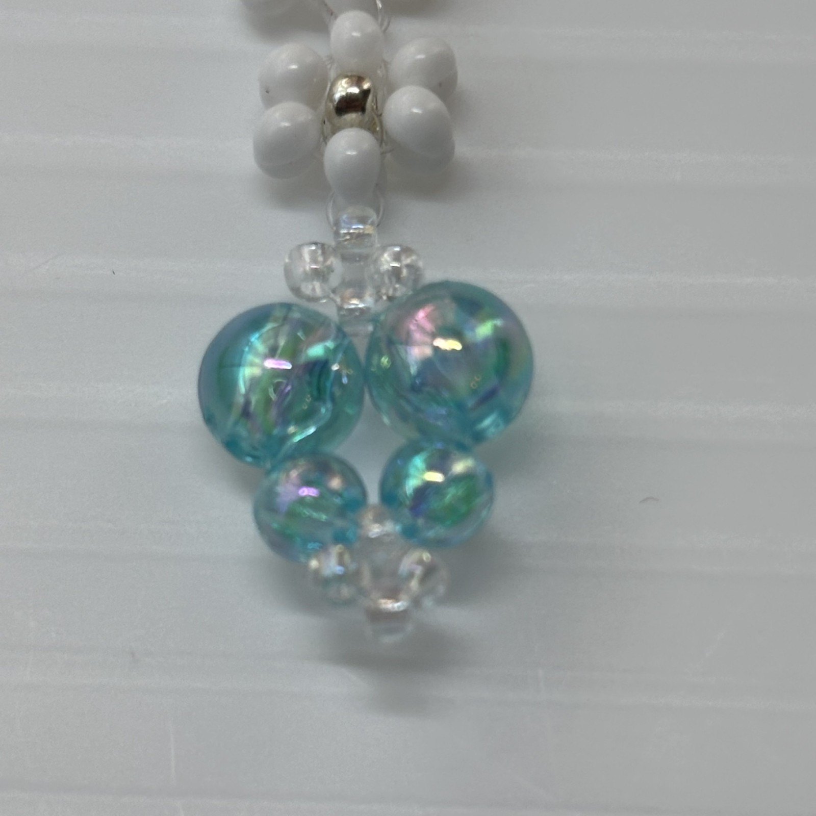 Cremation Ashes Keychain – Cremation Keepsake(white flower and blue charm)