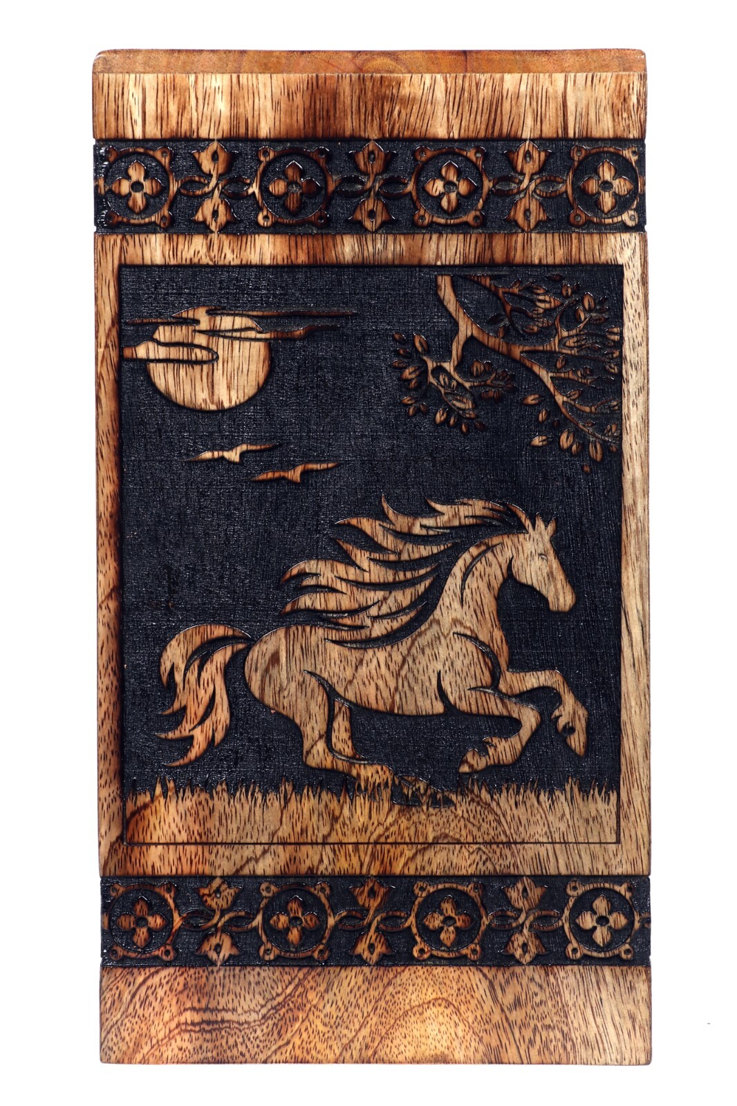 Horse Print Human Ashes Adult Male Female, Wooden Urns Box Mango Wood Urns