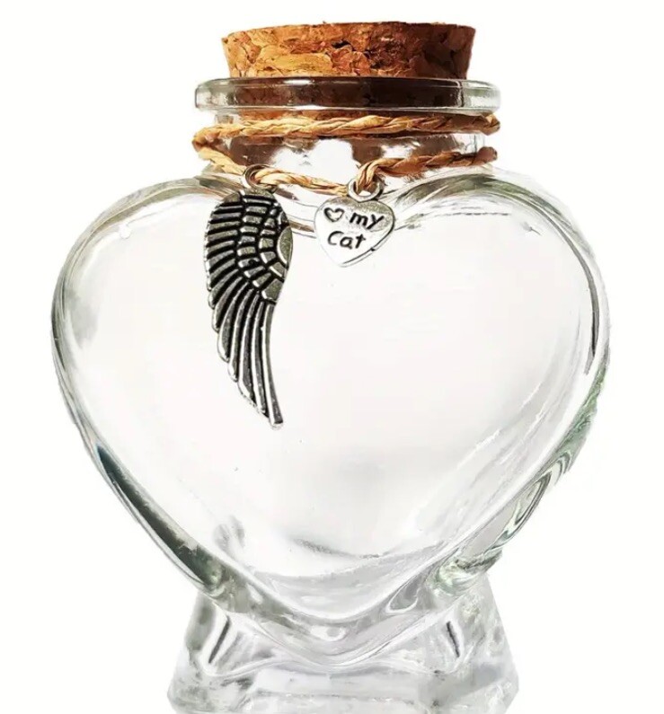 Glass Memorial Pet Fur Keepsake Jar – Cork Seal Cat Charm Hair Display Loss