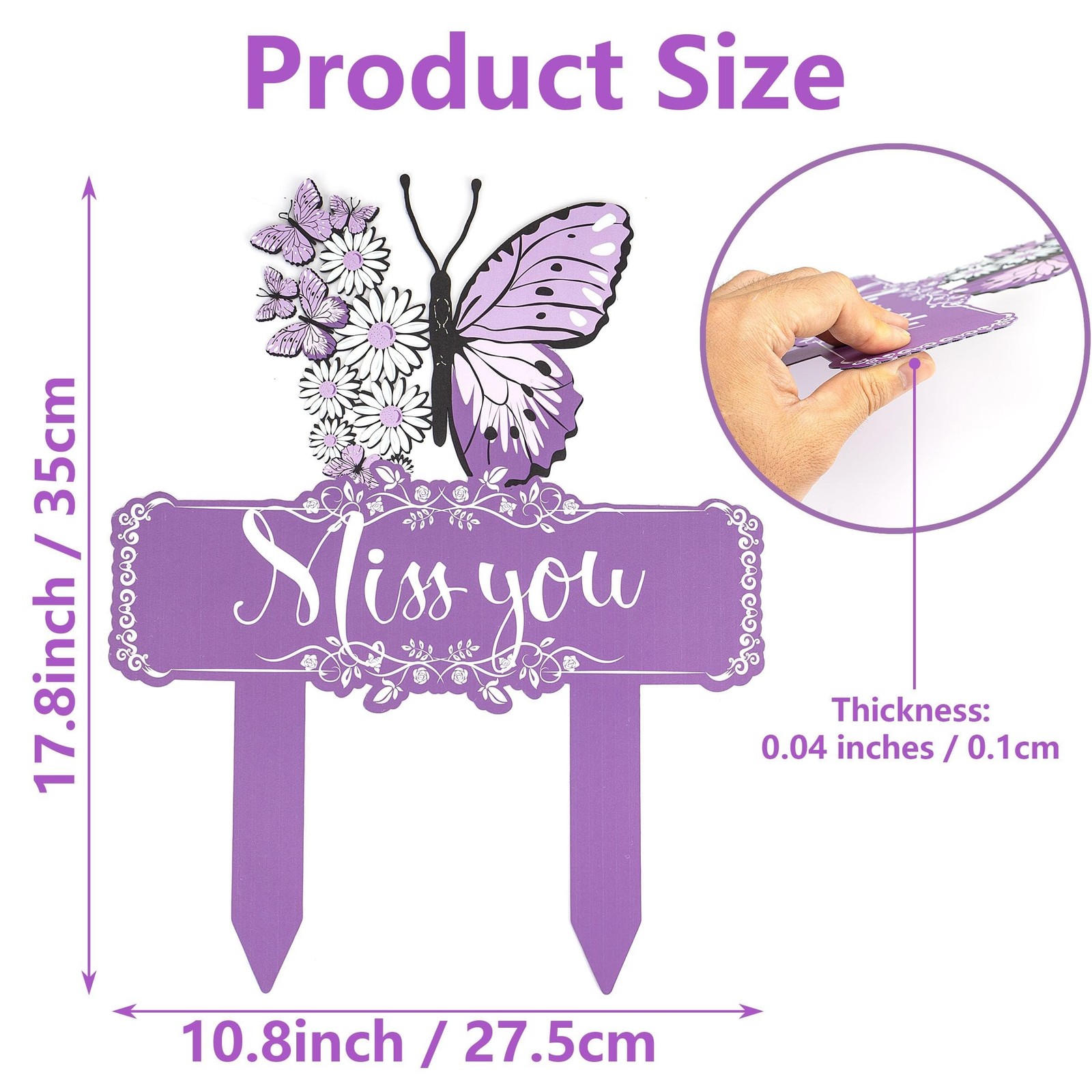 Memorial Stakes Grave Decorations for Cemetery Butterfly Metal Waterproof Pla…