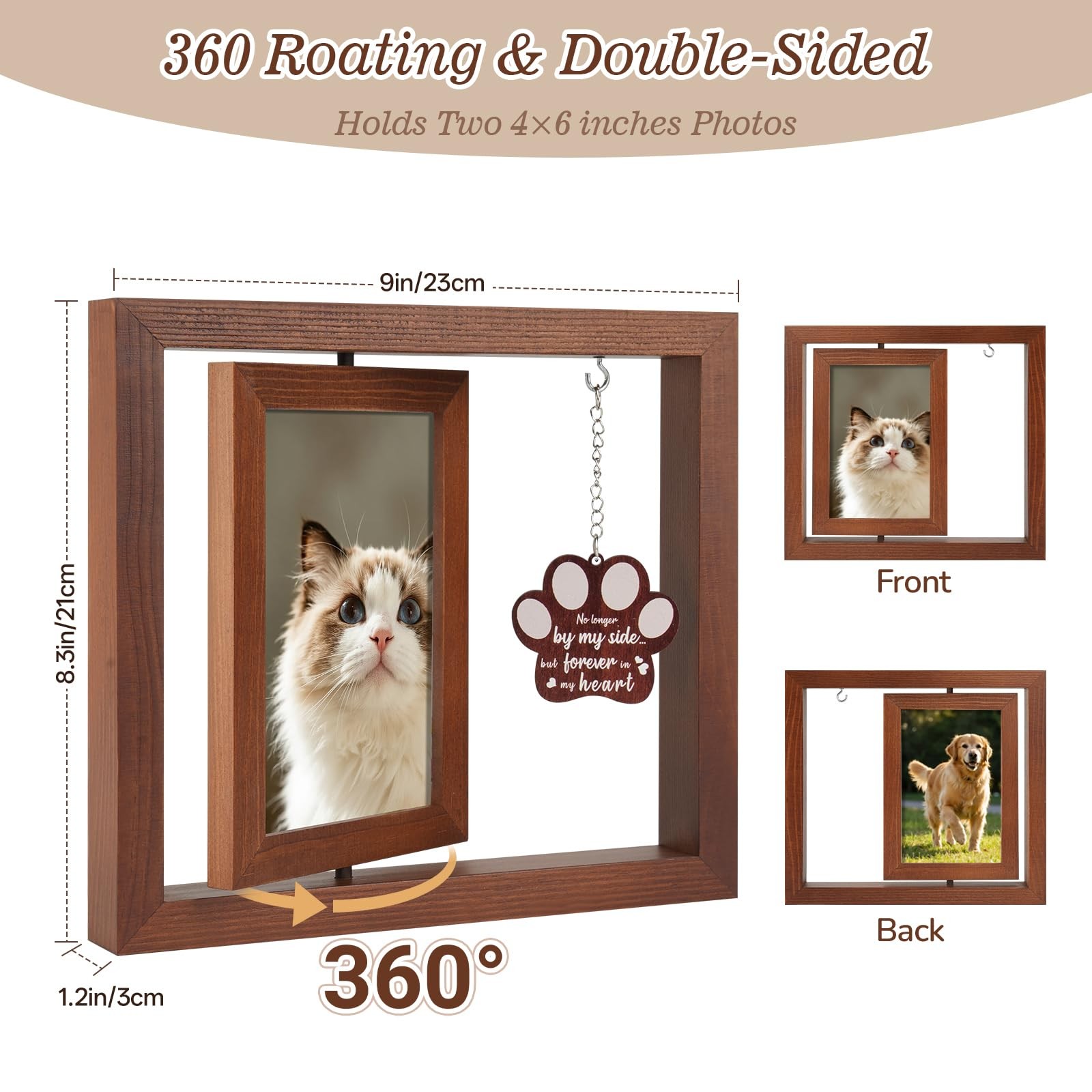 Ricalin Dog Memorial Gifts For Loss Of Dog Rotating Wooden Picture Frame 4X6