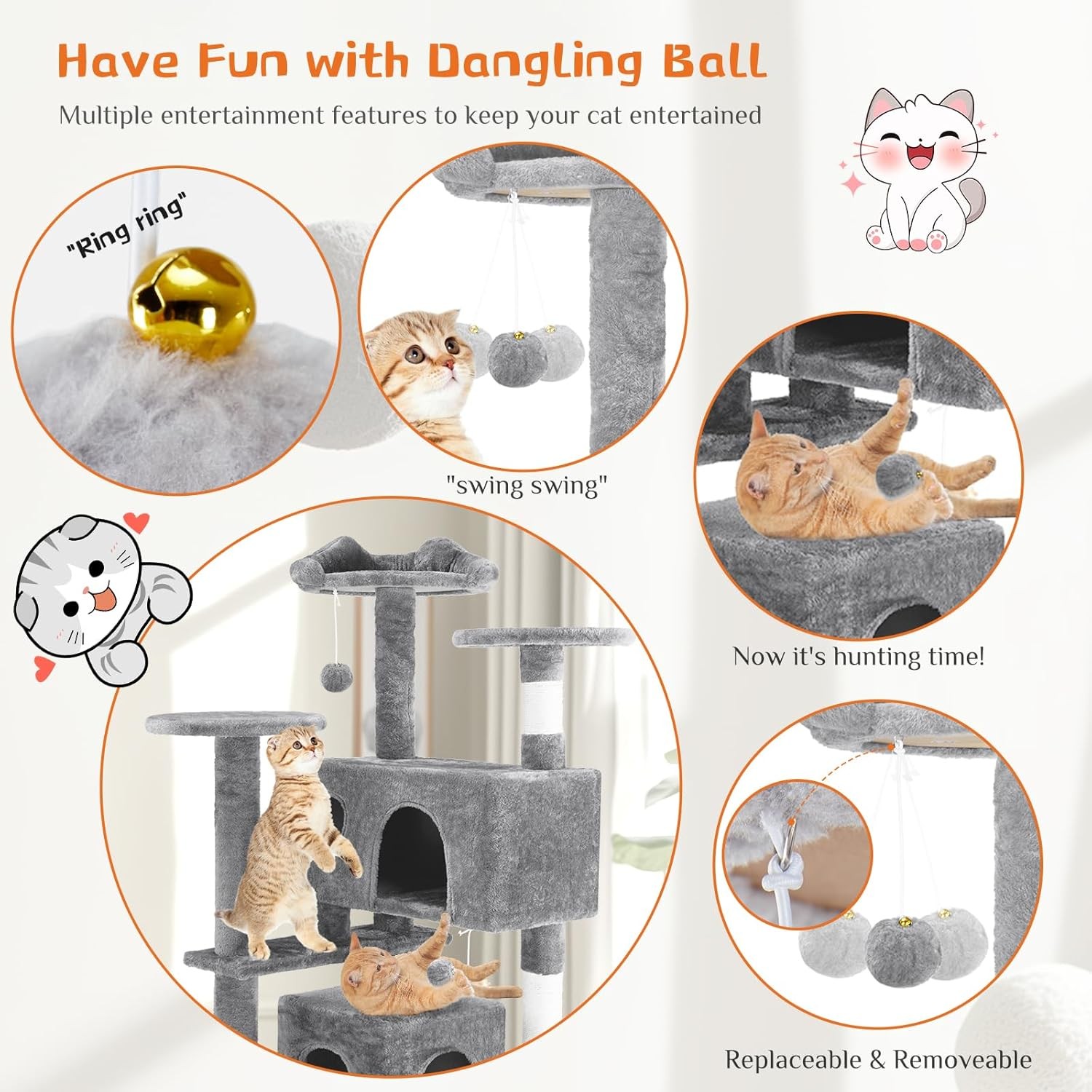 54 -Cat Tree Tower – Multi-level With Sisal Grab Post, Indoor Apartment With Lad