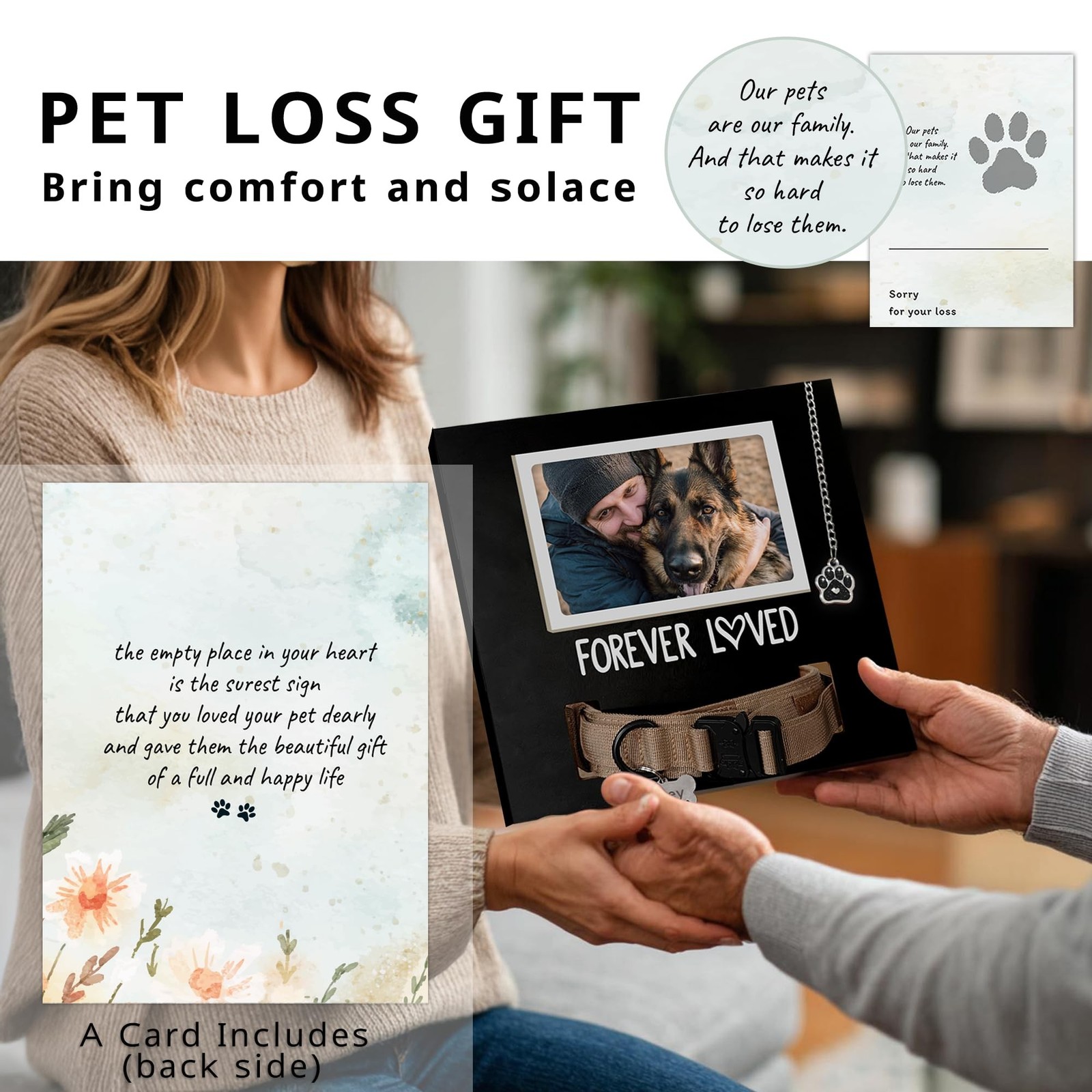 MYPAWLETS Dog/Cat Collar Memorial Frame with Paw Print Charm,Pet Loss Sympath…