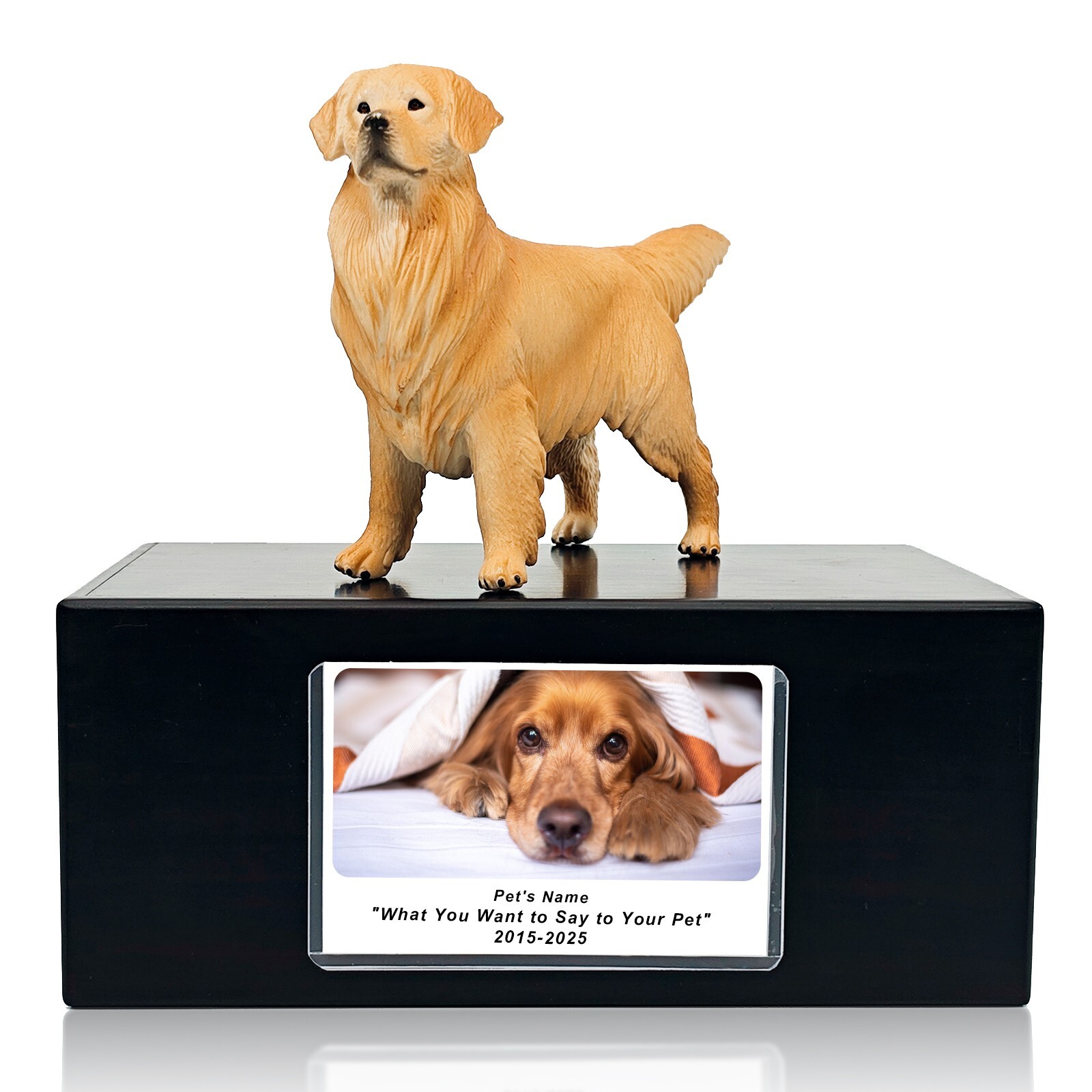 Golden Retriever Model Pet Urn Rosewood Solid Wood With Photo Frame Memorial