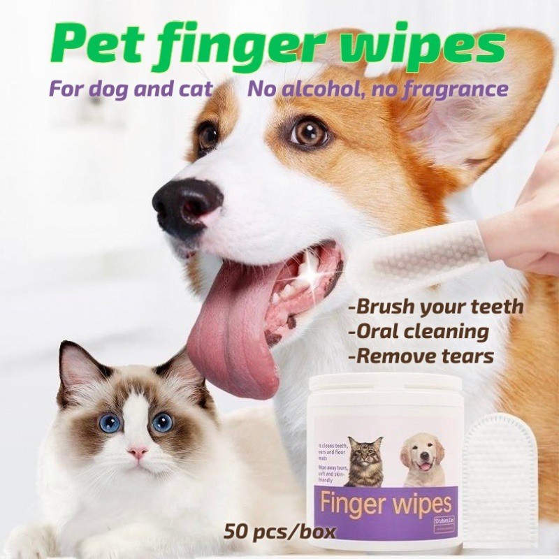 3-in-1 Pet Finger Wet Wipes For Dogs & CatsTeeth Cleaning Wipes, Breath Freshene