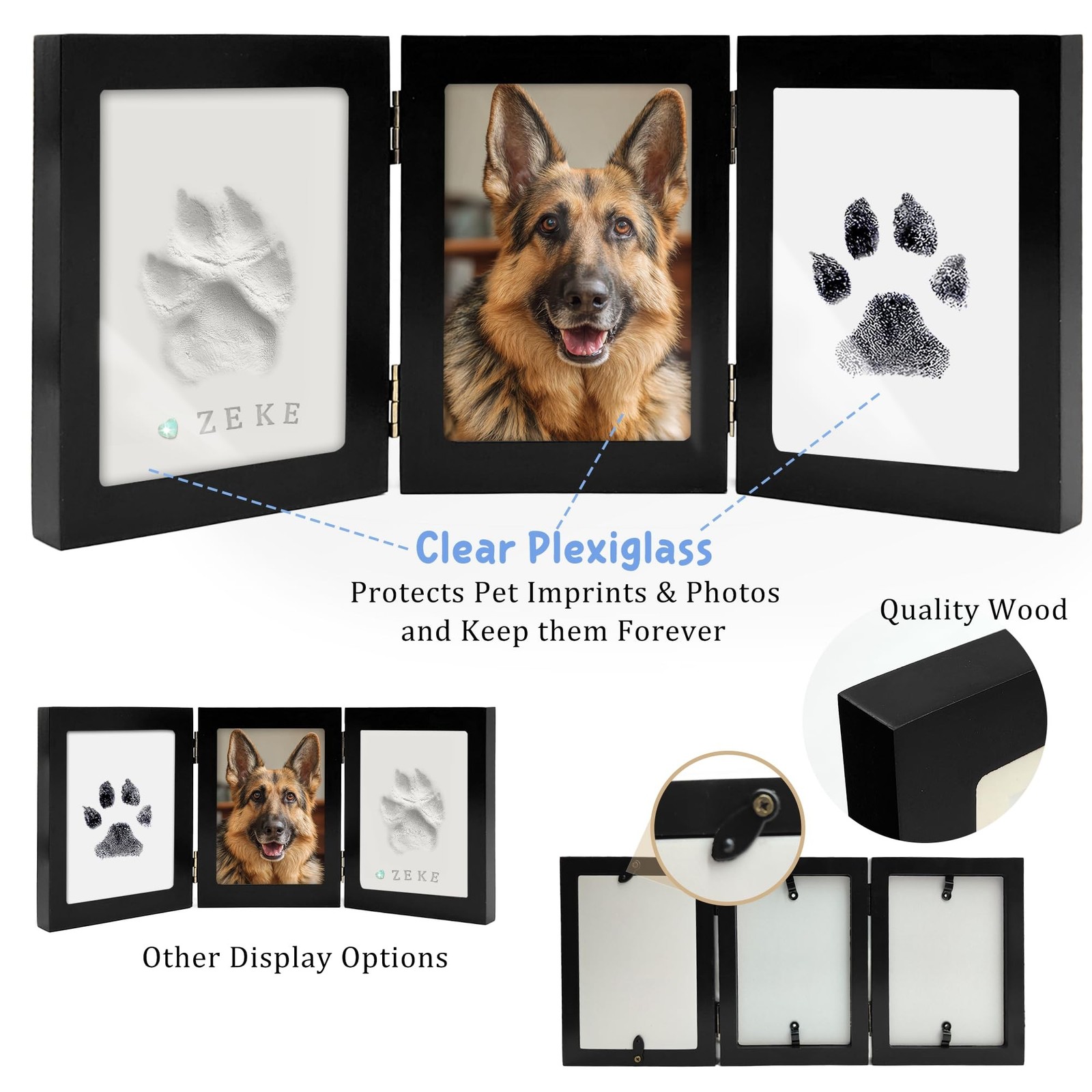 MYPAWLETS Ink&Clay Paw Print Frame Keepsake,Inkless Ink Pad & Soft Clay for D…