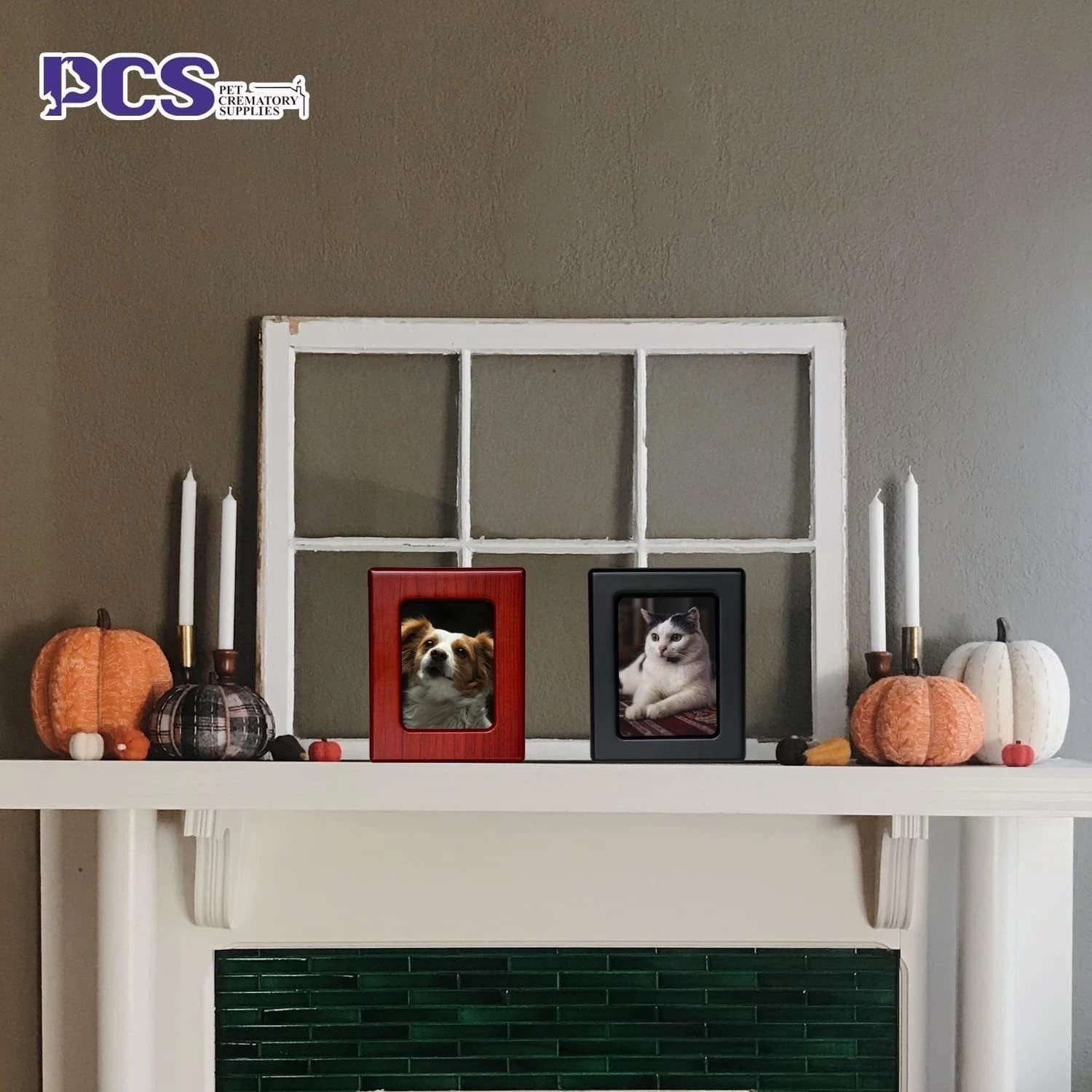 Sliding Photo Frame Cat Urn – Polished Black Wooden Memorial for Cherished Pets