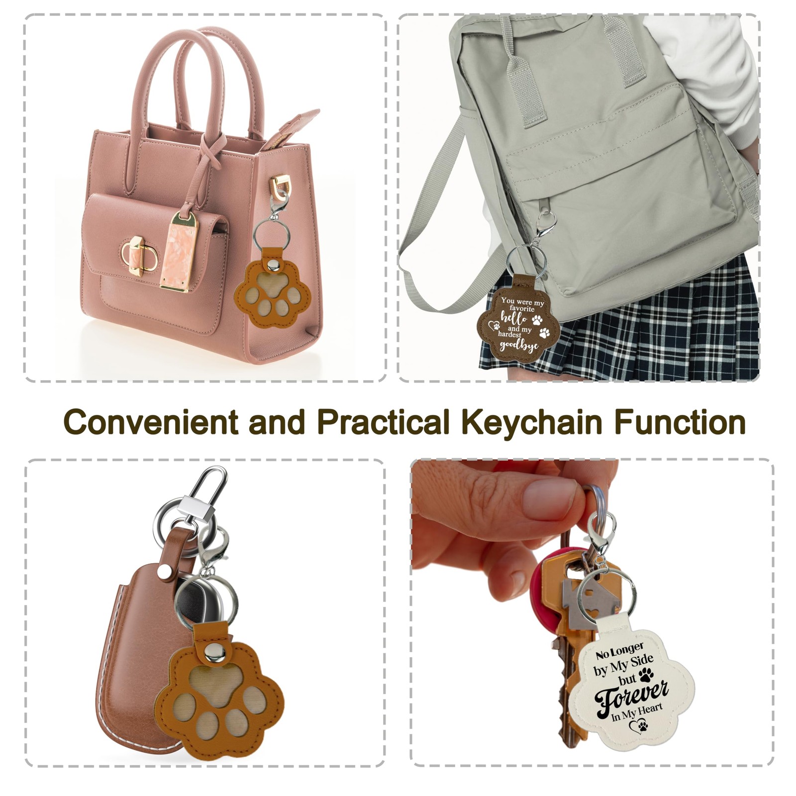3 Pcs Pet Fur Keepsake Leather Paw Keychain Memorial Gift for Cat Dogs Hair