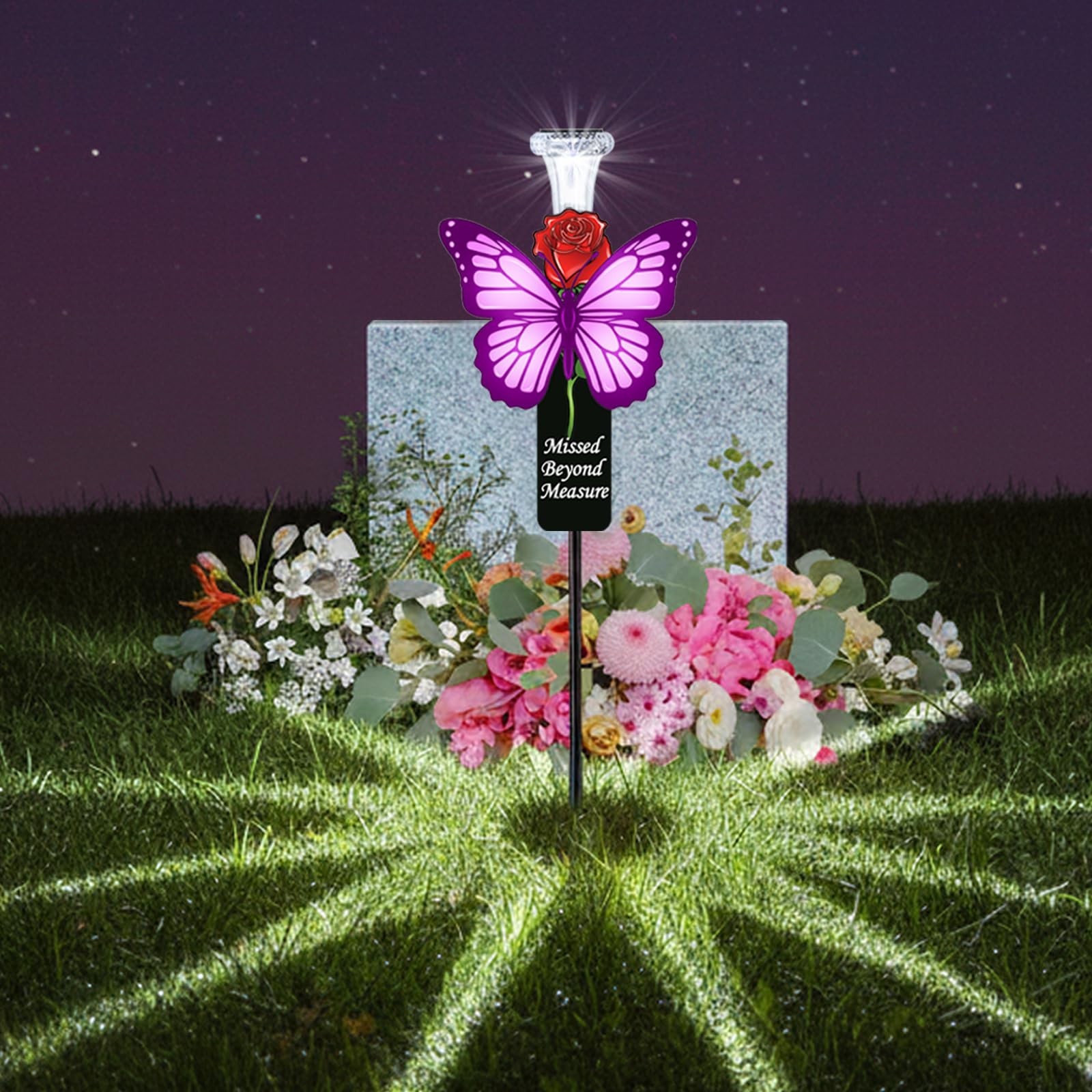 Solar Purple Butterfly Memorial Stake – Missed Beyond Measure Engraved Metal …