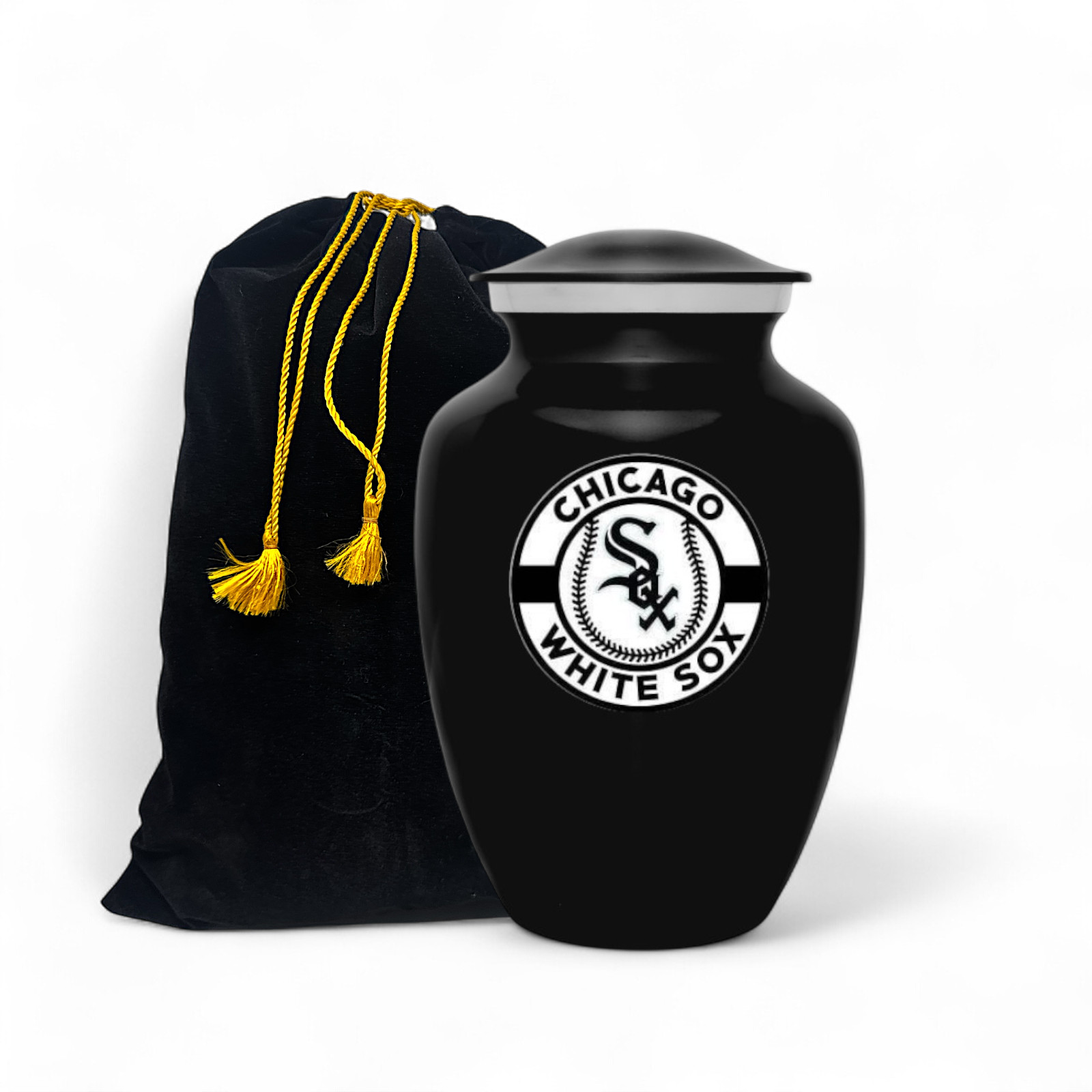 Chicago White Sox Baseball Style Cremation Urn Adult Ashes Black Metal 8 In Urns