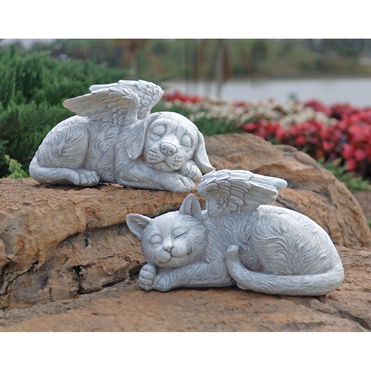 Cat Angel Pet Memorial Statue – 10″ Tribute Grave Marker, Antique Stone Finish