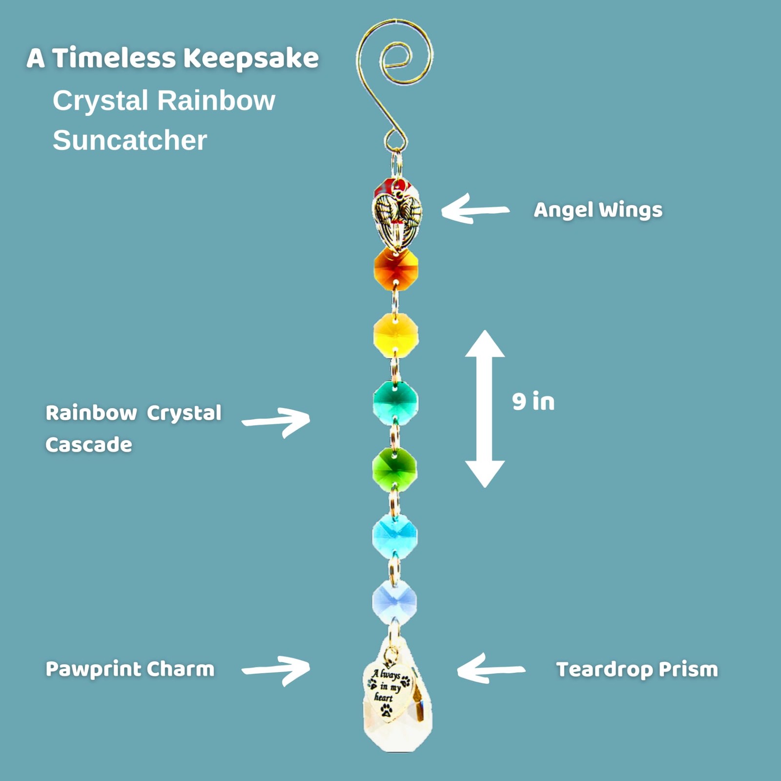 Pet Perennials Pet Memorial Suncatcher – Crystal Rainbow Prism with Angel Wings